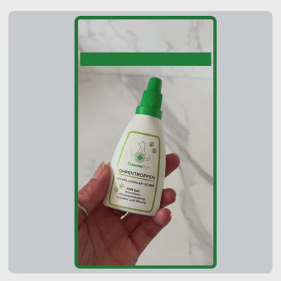 Erklärung zur korrekten Anwendung der TraumaPet Ohrentropfen: Reinigung mit TraumaPet Wet Wipes, Tropfen ins Ohr geben und sanft einmassieren.