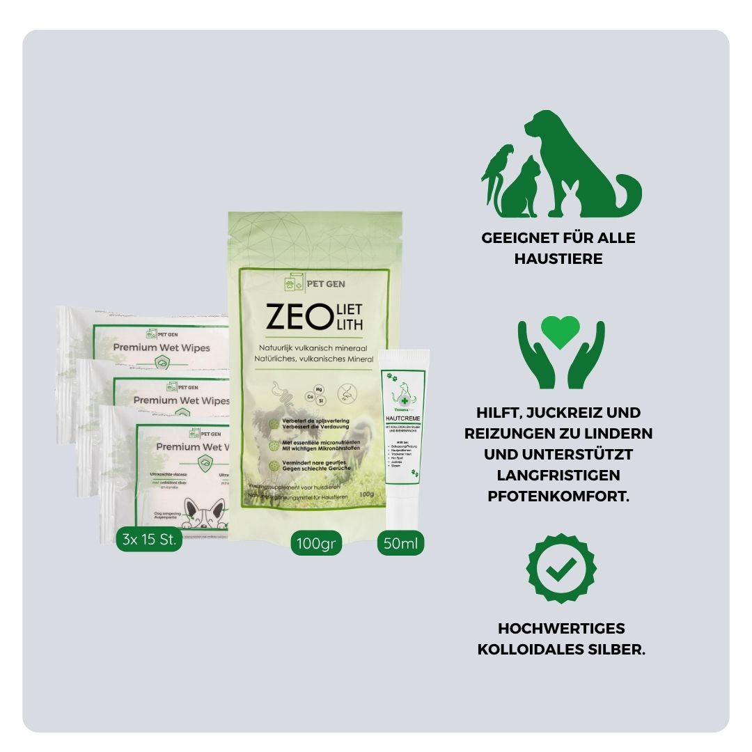 Inhaltsstoffe und Anwendung des TraumaPet Anti-Juckreiz Sets: Pfoten zur Pflege und zum Schutz empfindlicher und gereizter Pfoten