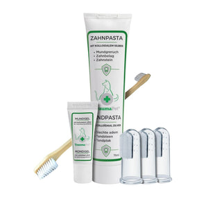 TraumaPet Zahnpflege-Set für Hund und Katze: komplettes Set für die tägliche Mundhygiene mit Zahnpasta, Mundgel und Zahnbürsten für saubere Zähne und gesundes Zahnfleisch.